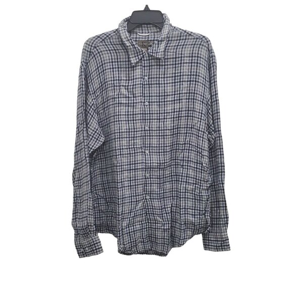 Calvin Klein Men's Y2K Blue Gray Plaid Textured Rayon Knit LS Button Up Shirt XL - Picture 1 of 7